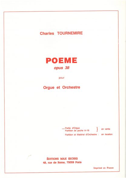 Poeme Op 38 for Organ & Orchestra